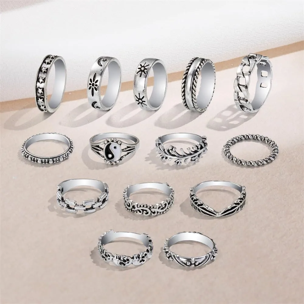 Rose Gold Stackable Rings Set for Women,Stacking Knuckle Ring, Adjustable Chunky Signet Rings with Thick Open Rings Adjustable Stackable Ring for Gift