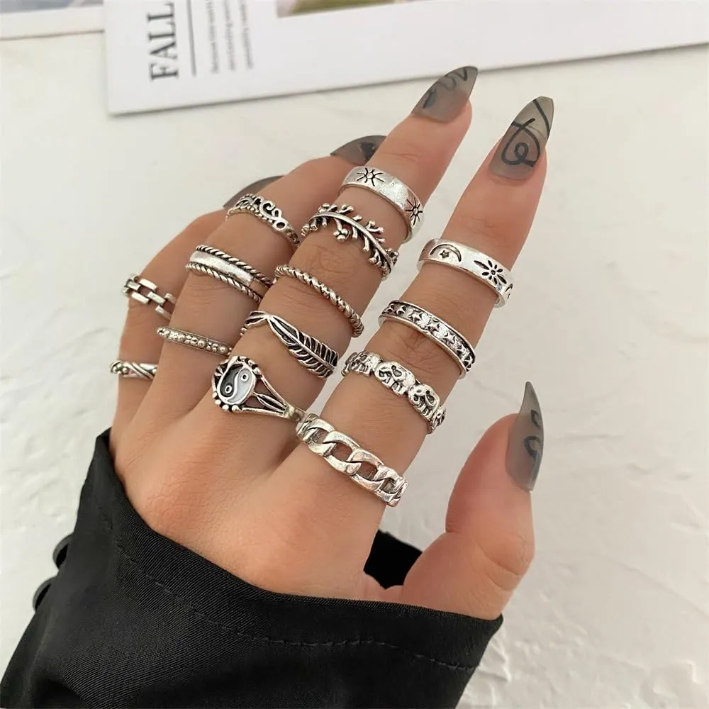 Rose Gold Stackable Rings Set for Women,Stacking Knuckle Ring, Adjustable Chunky Signet Rings with Thick Open Rings Adjustable Stackable Ring for Gift