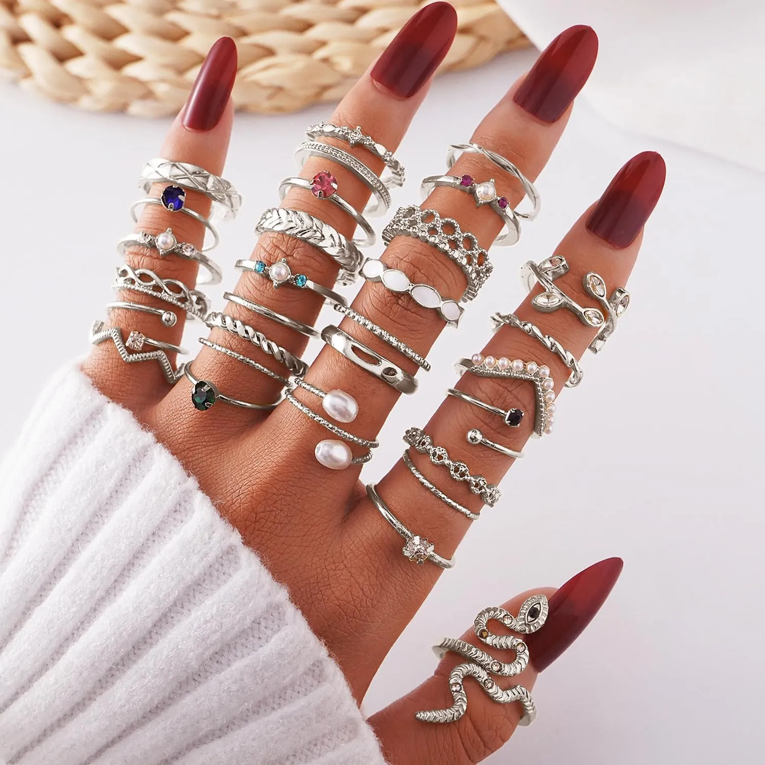 Rose Gold Stackable Rings Set for Women,Stacking Knuckle Ring, Adjustable Chunky Signet Rings with Thick Open Rings Adjustable Stackable Ring for Gift