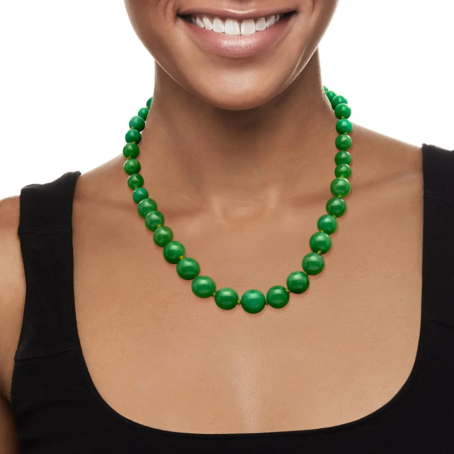 Ross-Simons 7-14mm Jade Bead Graduated Necklace With 14kt Yellow Gold