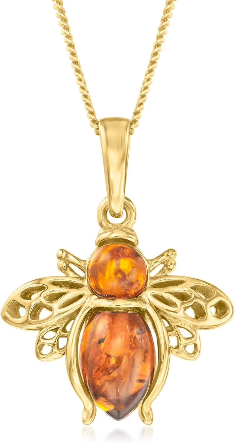 Ross-Simons Amber Bumblebee Pendant Necklace in 18kt Gold Over Sterling