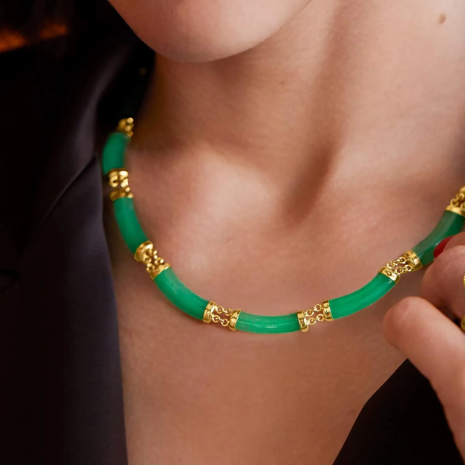 Ross-Simons Curved Jade Necklace in 18kt Gold Over Sterling