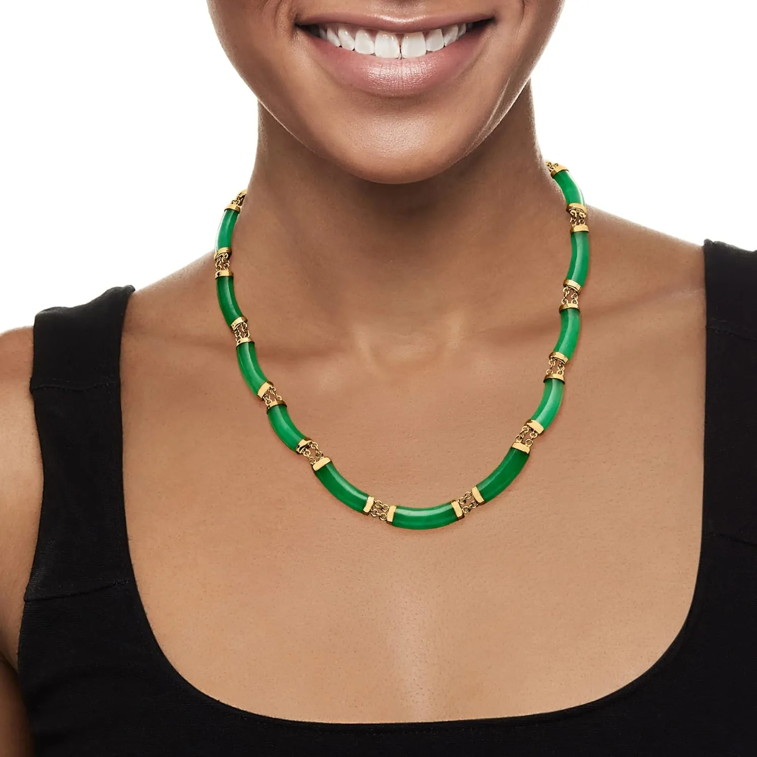 Ross-Simons Curved Jade Necklace in 18kt Gold Over Sterling