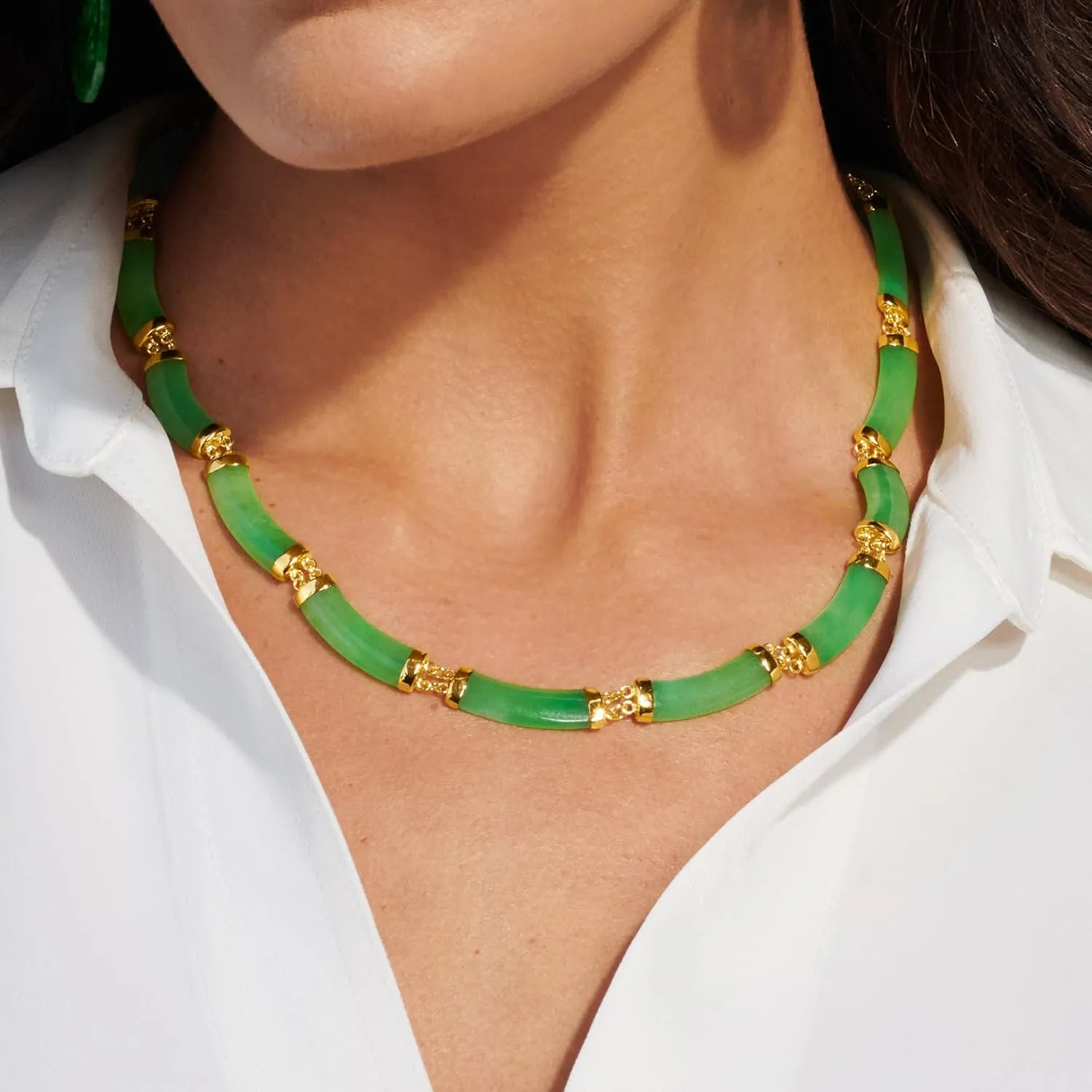 Ross-Simons Curved Jade Necklace in 18kt Gold Over Sterling
