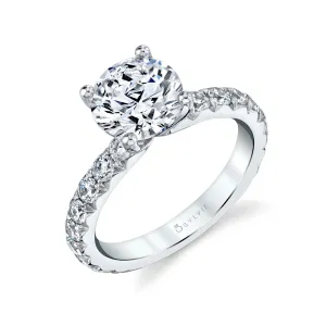 Round Cut Classic Wide Band Engagement Ring - Marlise 14k Gold White