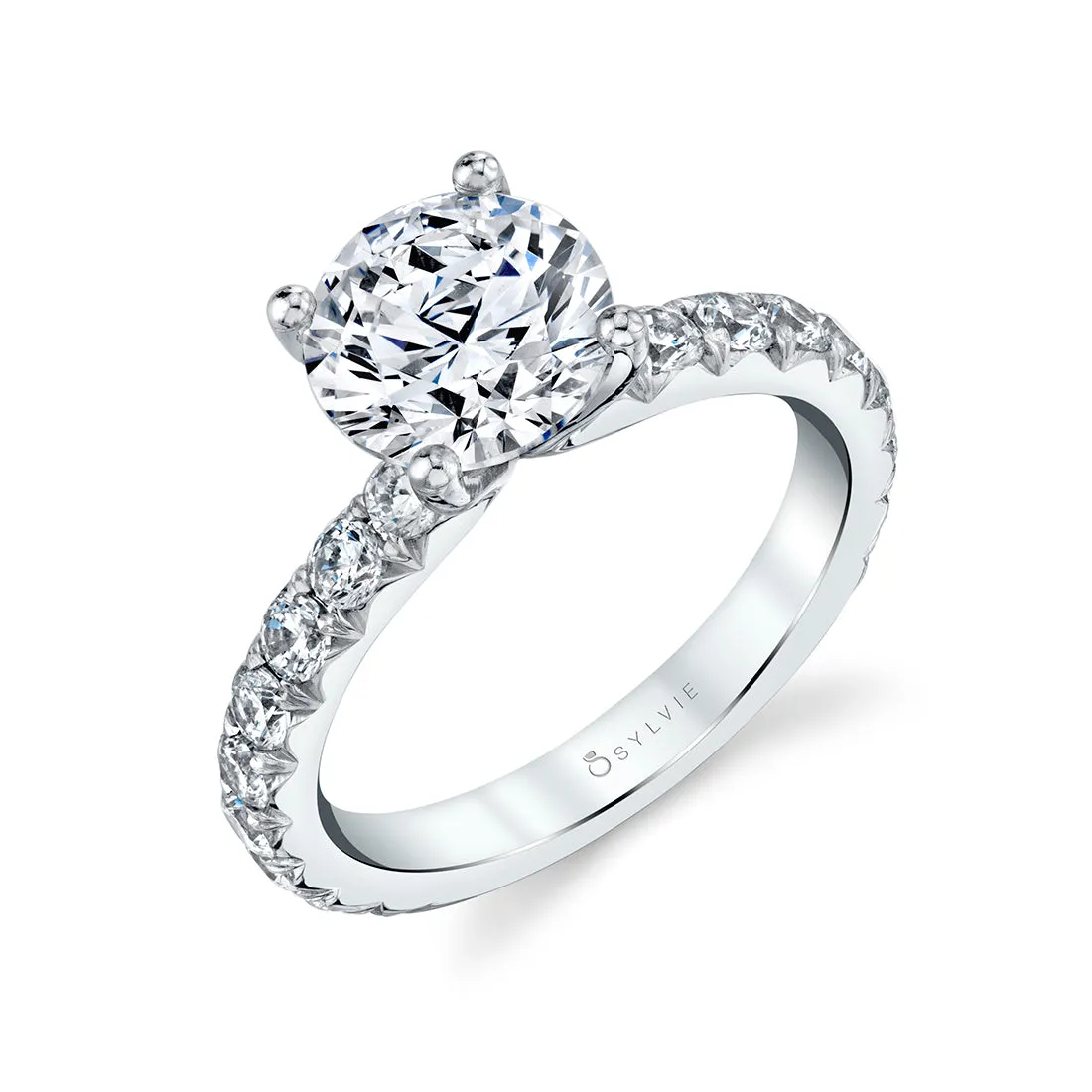 Round Cut Classic Wide Band Engagement Ring - Marlise 14k Gold White