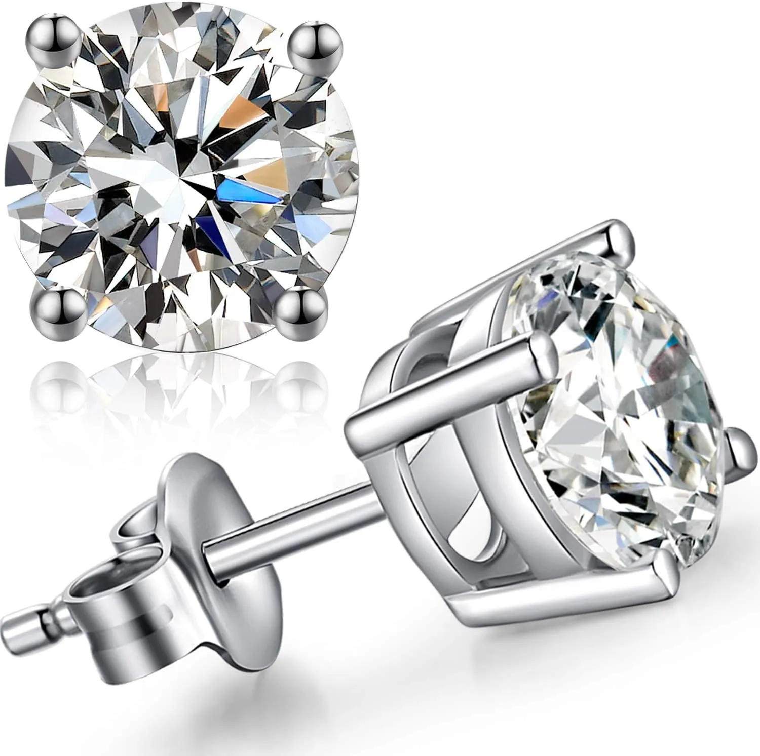 Round CZ Diamond Stud Earrings Women/Men 925 Sterling Silver Cubic Zirconia Stud Earrings Hypoallergenic Men Diamond Earrings 3MM-8MM