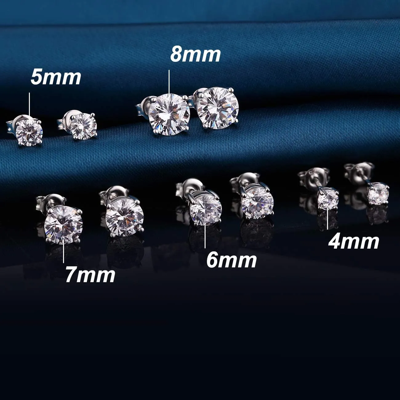 Round CZ Diamond Stud Earrings Women/Men 925 Sterling Silver Cubic Zirconia Stud Earrings Hypoallergenic Men Diamond Earrings 3MM-8MM