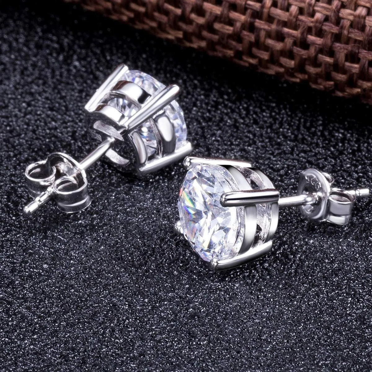 Round CZ Diamond Stud Earrings Women/Men 925 Sterling Silver Cubic Zirconia Stud Earrings Hypoallergenic Men Diamond Earrings 3MM-8MM