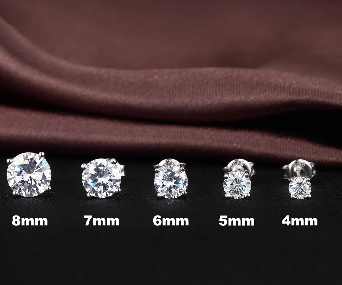 Round CZ Diamond Stud Earrings Women/Men 925 Sterling Silver Cubic Zirconia Stud Earrings Hypoallergenic Men Diamond Earrings 3MM-8MM