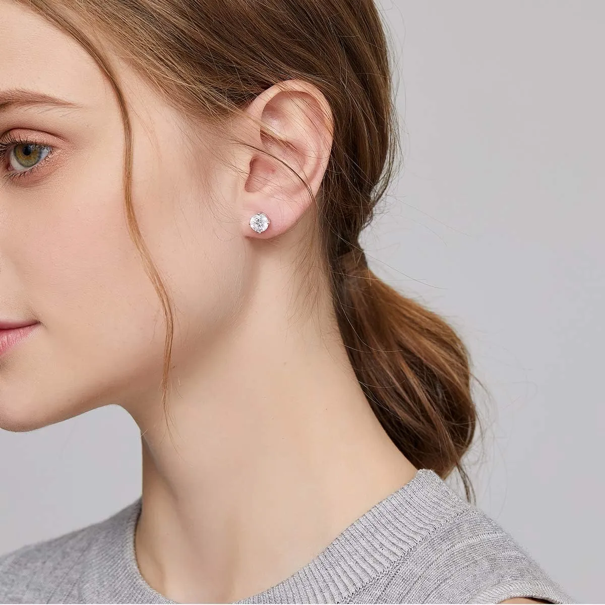 Round CZ Diamond Stud Earrings Women/Men 925 Sterling Silver Cubic Zirconia Stud Earrings Hypoallergenic Men Diamond Earrings 3MM-8MM
