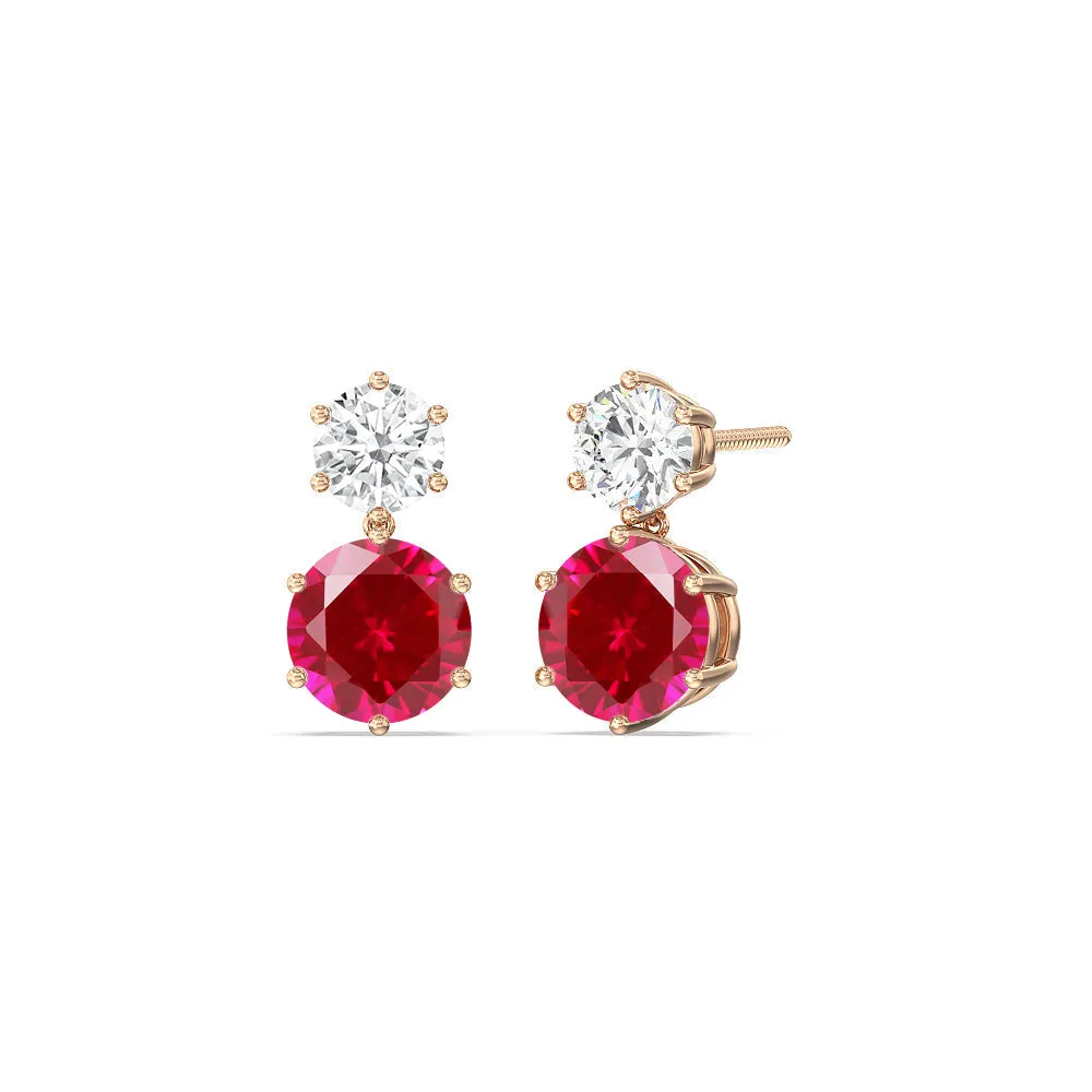 Ruby and Diamond Duo Stud Earrings