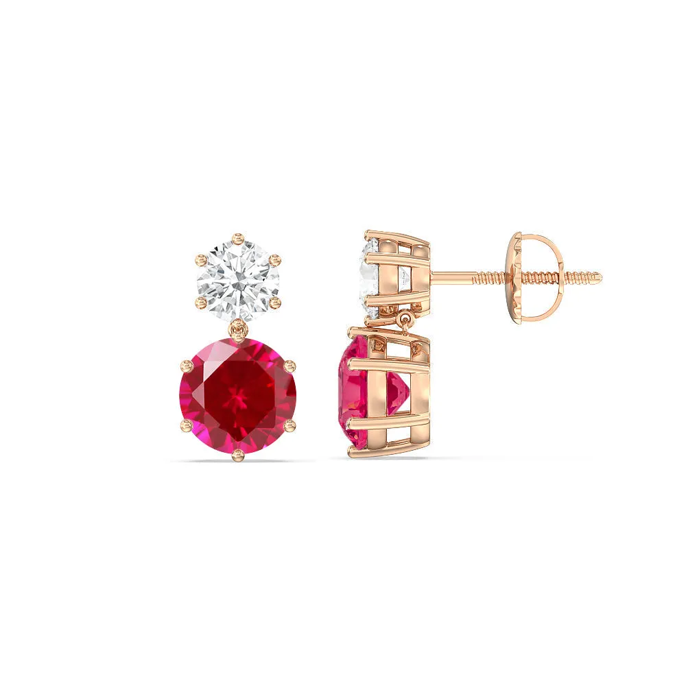 Ruby and Diamond Duo Stud Earrings