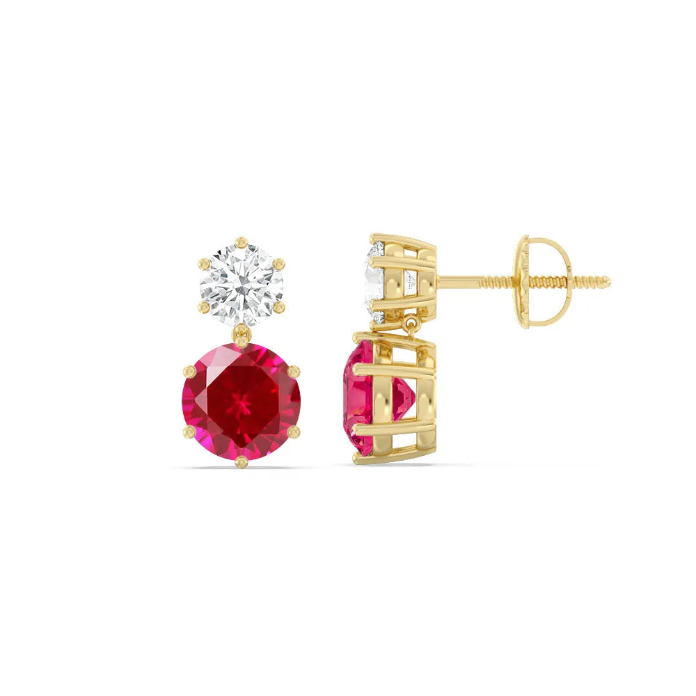 Ruby and Diamond Duo Stud Earrings