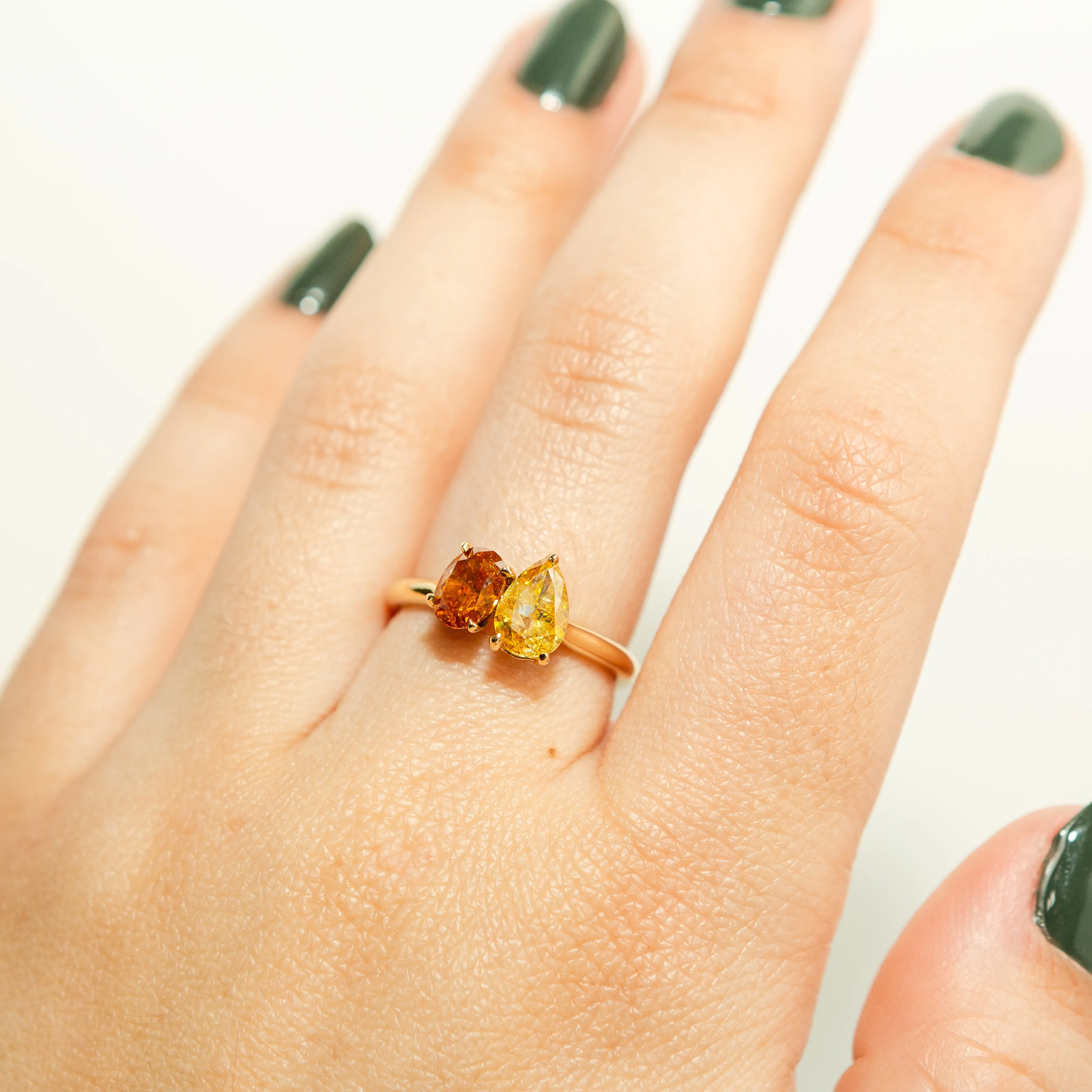 Rustic Diamond Toi et Moi Ring in 14k Gold
