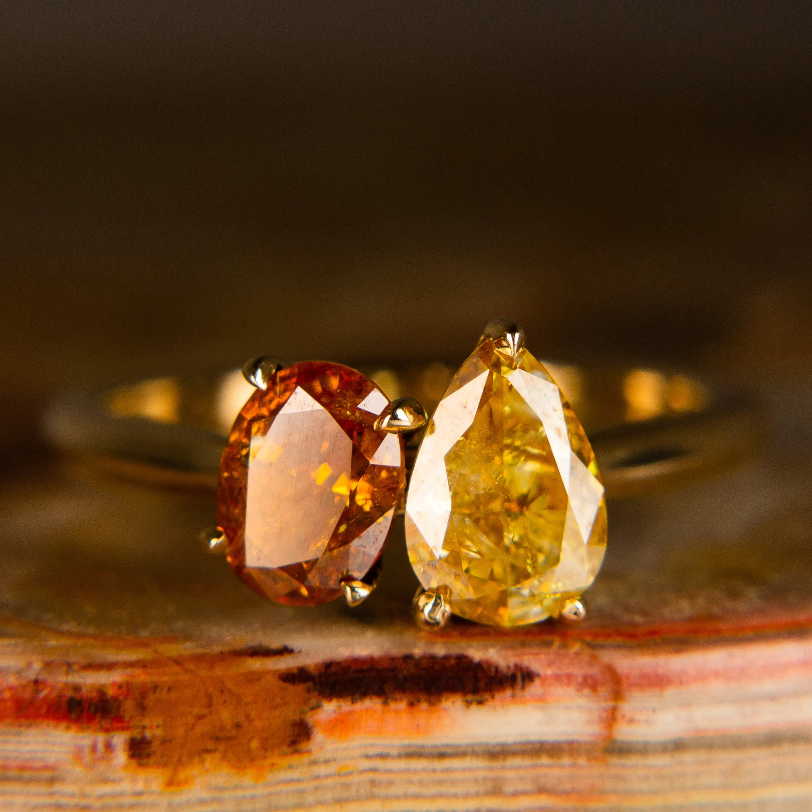 Rustic Diamond Toi et Moi Ring in 14k Gold