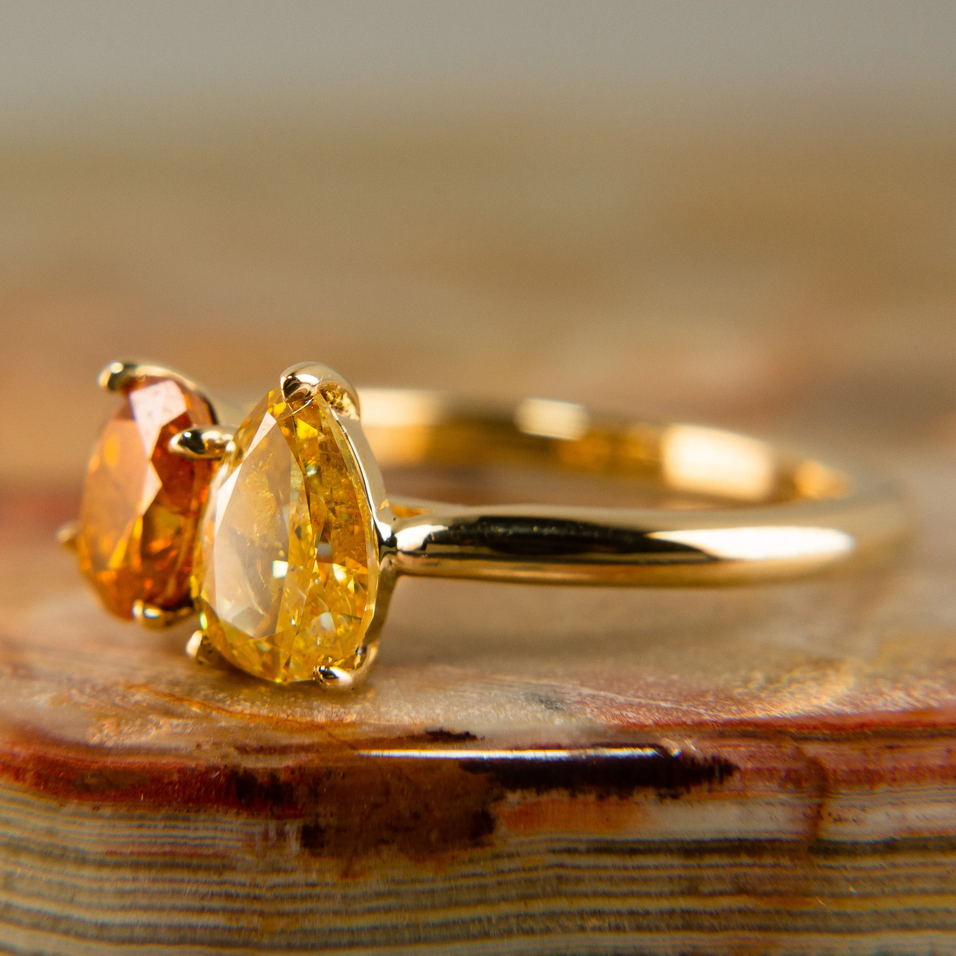 Rustic Diamond Toi et Moi Ring in 14k Gold