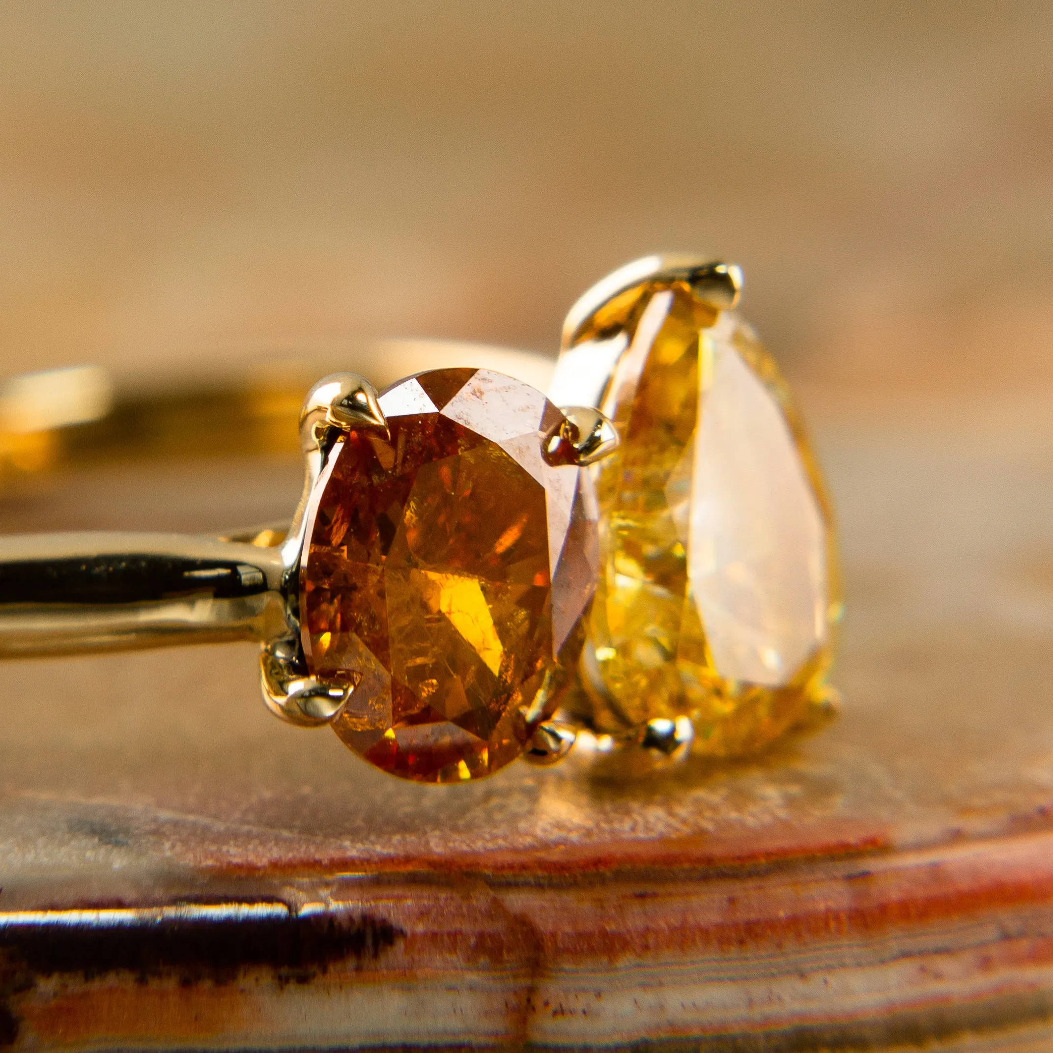 Rustic Diamond Toi et Moi Ring in 14k Gold