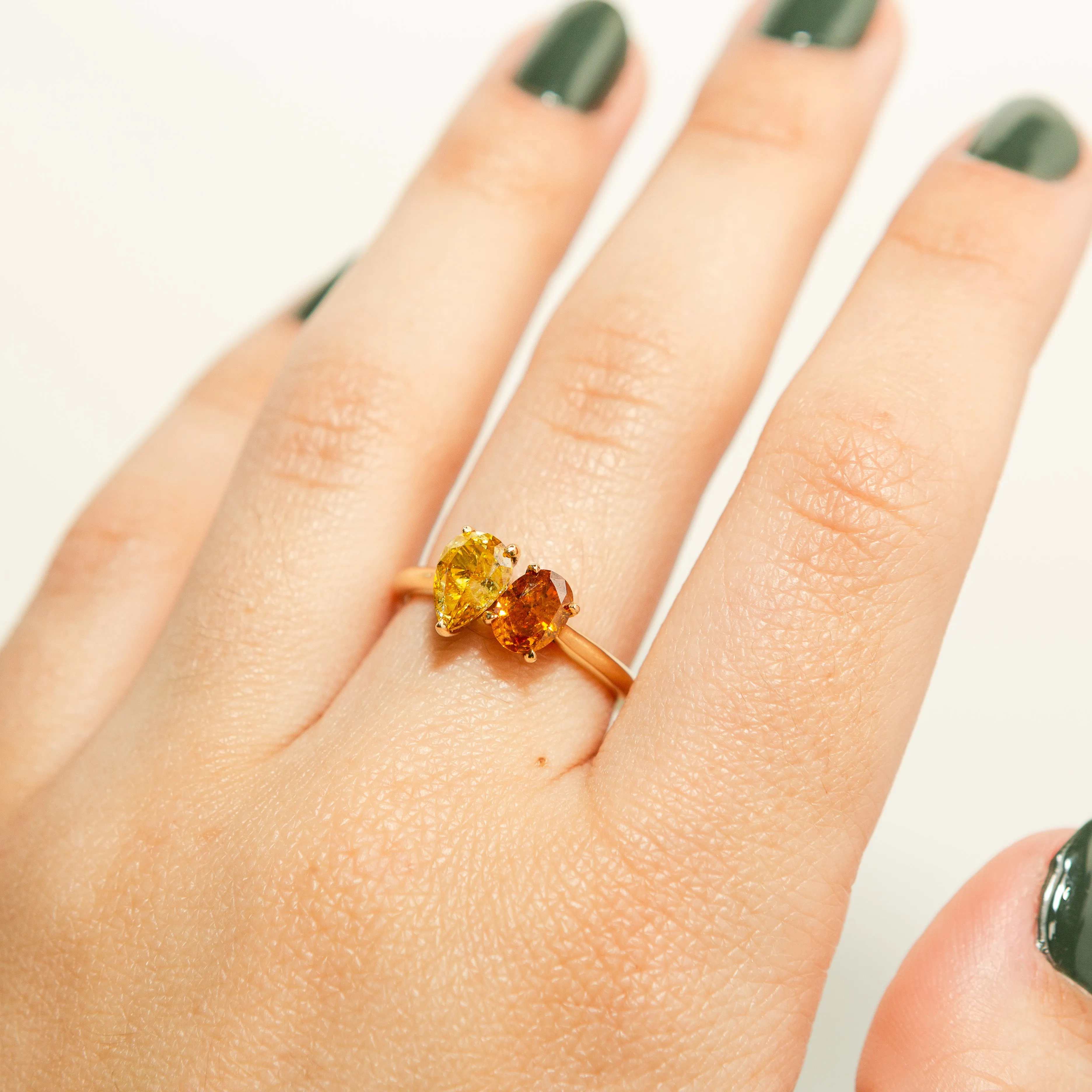 Rustic Diamond Toi et Moi Ring in 14k Gold