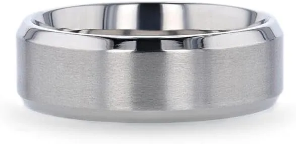 SHIRE Titanium Mens Wedding Ring  Brushed Flat Center with Polished Beveled Edges  Comfort Fit  Lightweight, Durable, and Timeless Mens Wedding Band