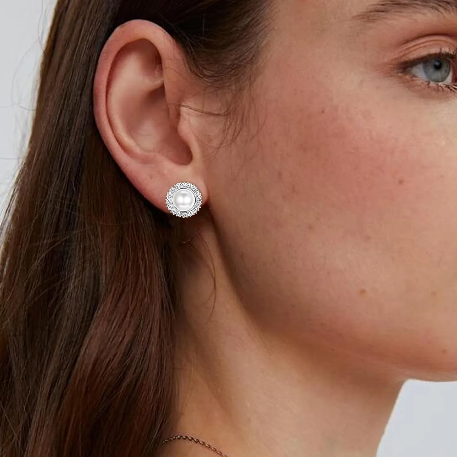 Silver Clip On Cubic Earrings Zirconia Crystal Clip On Stud Earrings Round Non Pierced Earrings for Women