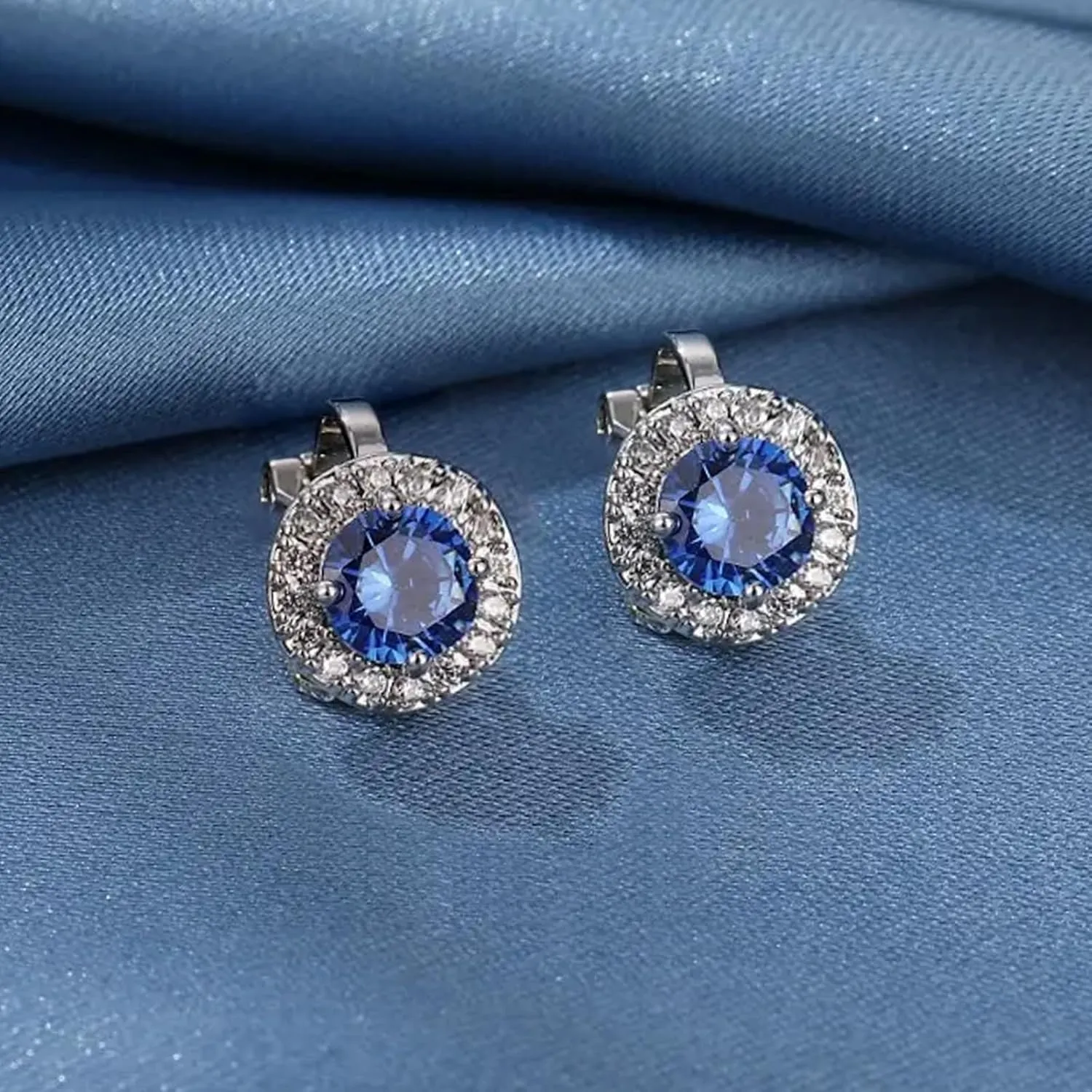 Silver Clip On Cubic Earrings Zirconia Crystal Clip On Stud Earrings Round Non Pierced Earrings for Women
