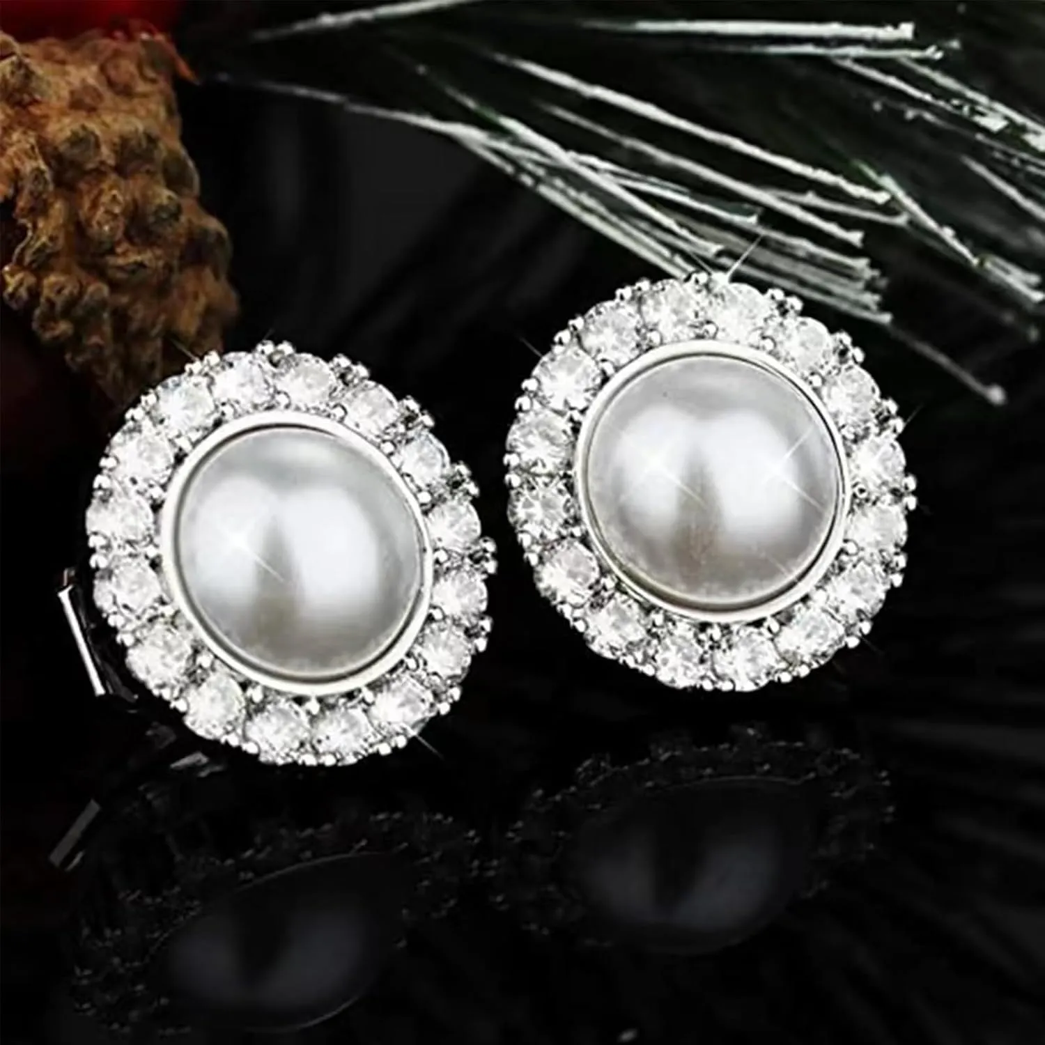 Silver Clip On Cubic Earrings Zirconia Crystal Clip On Stud Earrings Round Non Pierced Earrings for Women