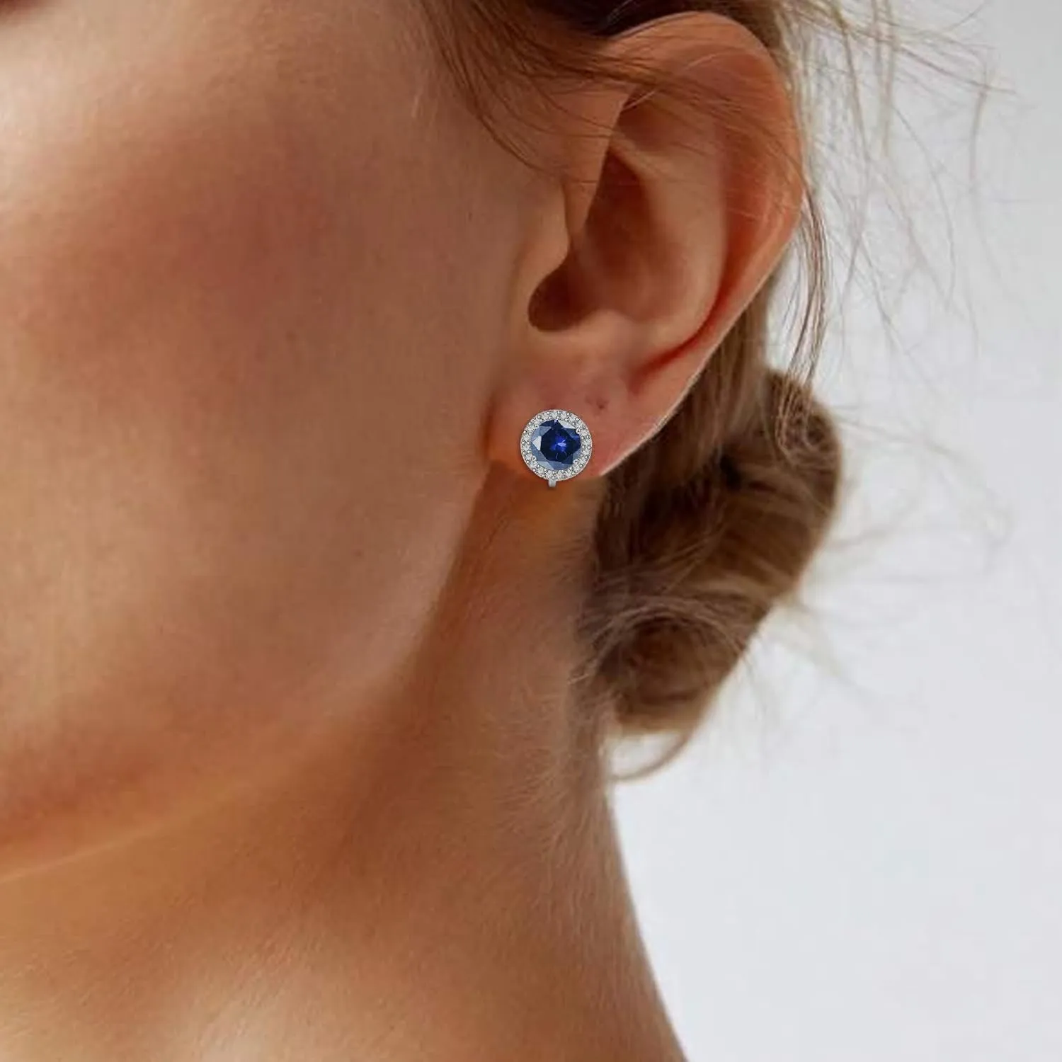 Silver Clip On Cubic Earrings Zirconia Crystal Clip On Stud Earrings Round Non Pierced Earrings for Women