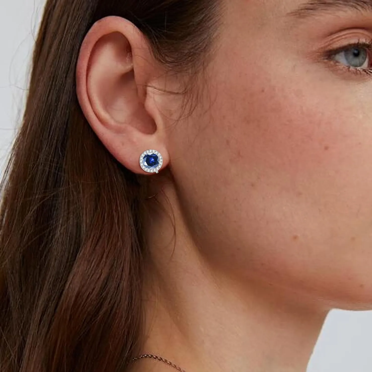 Silver Clip On Cubic Earrings Zirconia Crystal Clip On Stud Earrings Round Non Pierced Earrings for Women