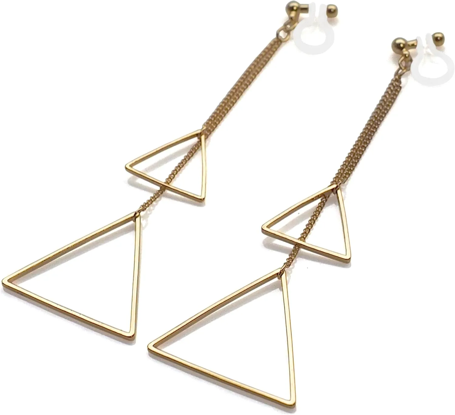 Silver Dangle Invisible Clip On Earrings for Women Not Pierced Comfortable Gold Long Chain Triangle Fringe Hoop Clip On Earrings Miyabi Grace