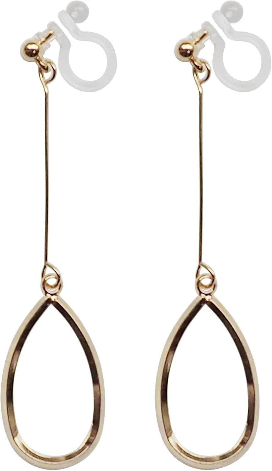 Silver Dangle Invisible Clip On Earrings for Women Not Pierced Comfortable Gold Long Chain Triangle Fringe Hoop Clip On Earrings Miyabi Grace