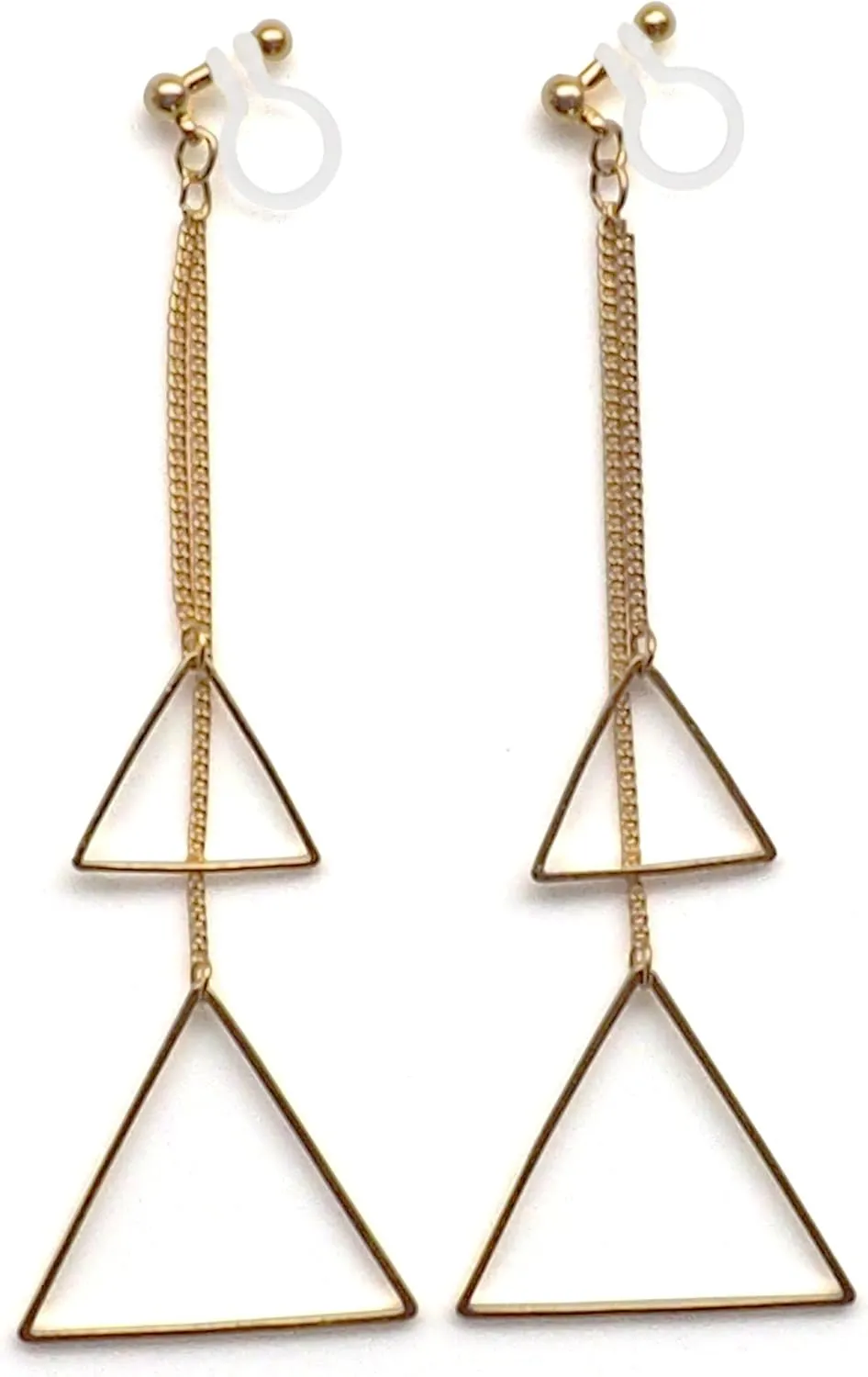 Silver Dangle Invisible Clip On Earrings for Women Not Pierced Comfortable Gold Long Chain Triangle Fringe Hoop Clip On Earrings Miyabi Grace