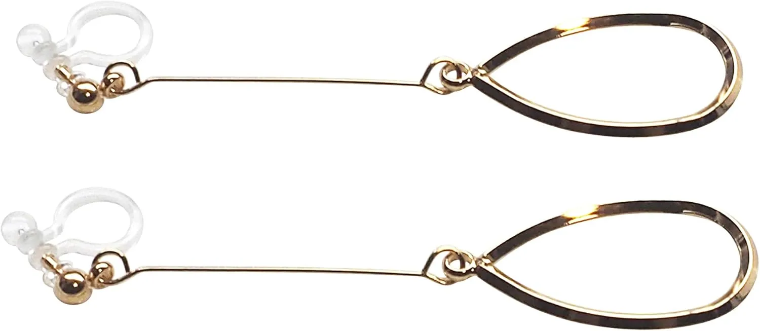 Silver Dangle Invisible Clip On Earrings for Women Not Pierced Comfortable Gold Long Chain Triangle Fringe Hoop Clip On Earrings Miyabi Grace