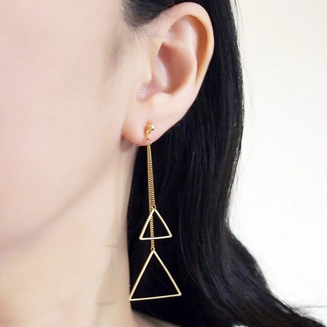 Silver Dangle Invisible Clip On Earrings for Women Not Pierced Comfortable Gold Long Chain Triangle Fringe Hoop Clip On Earrings Miyabi Grace