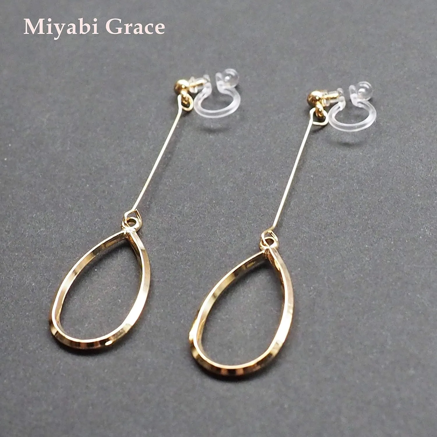 Silver Dangle Invisible Clip On Earrings for Women Not Pierced Comfortable Gold Long Chain Triangle Fringe Hoop Clip On Earrings Miyabi Grace