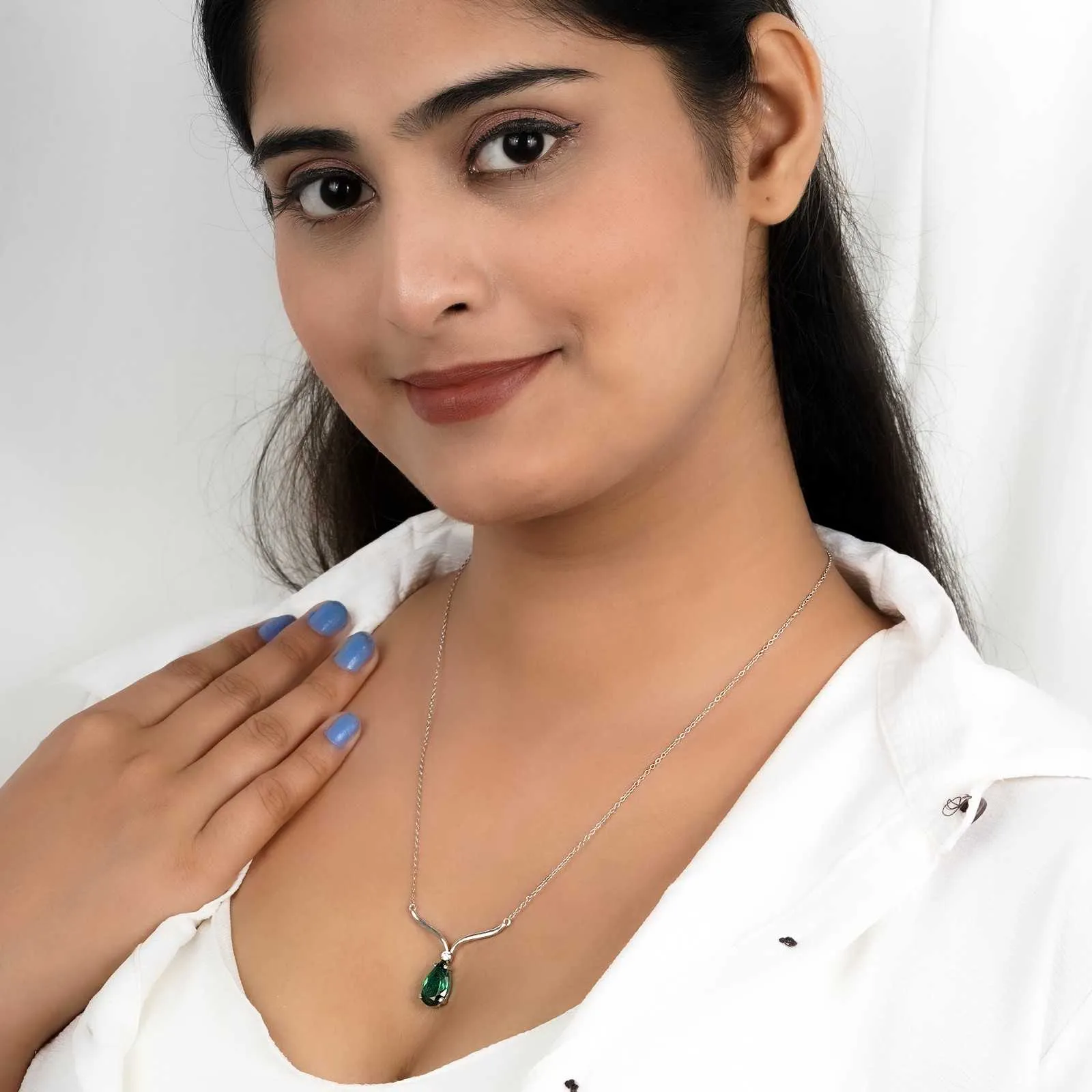 Silver Emerald Vine Drop Necklace