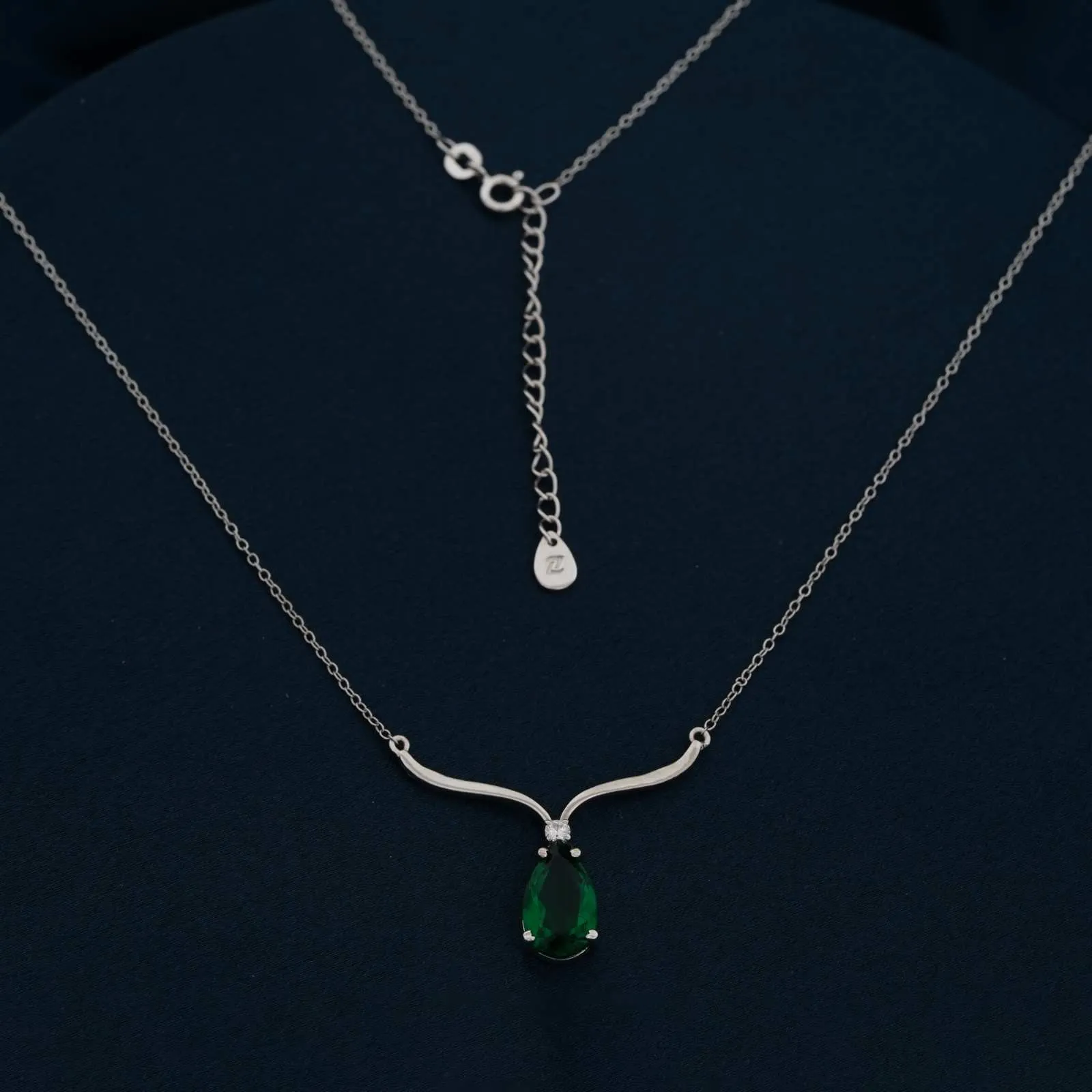 Silver Emerald Vine Drop Necklace