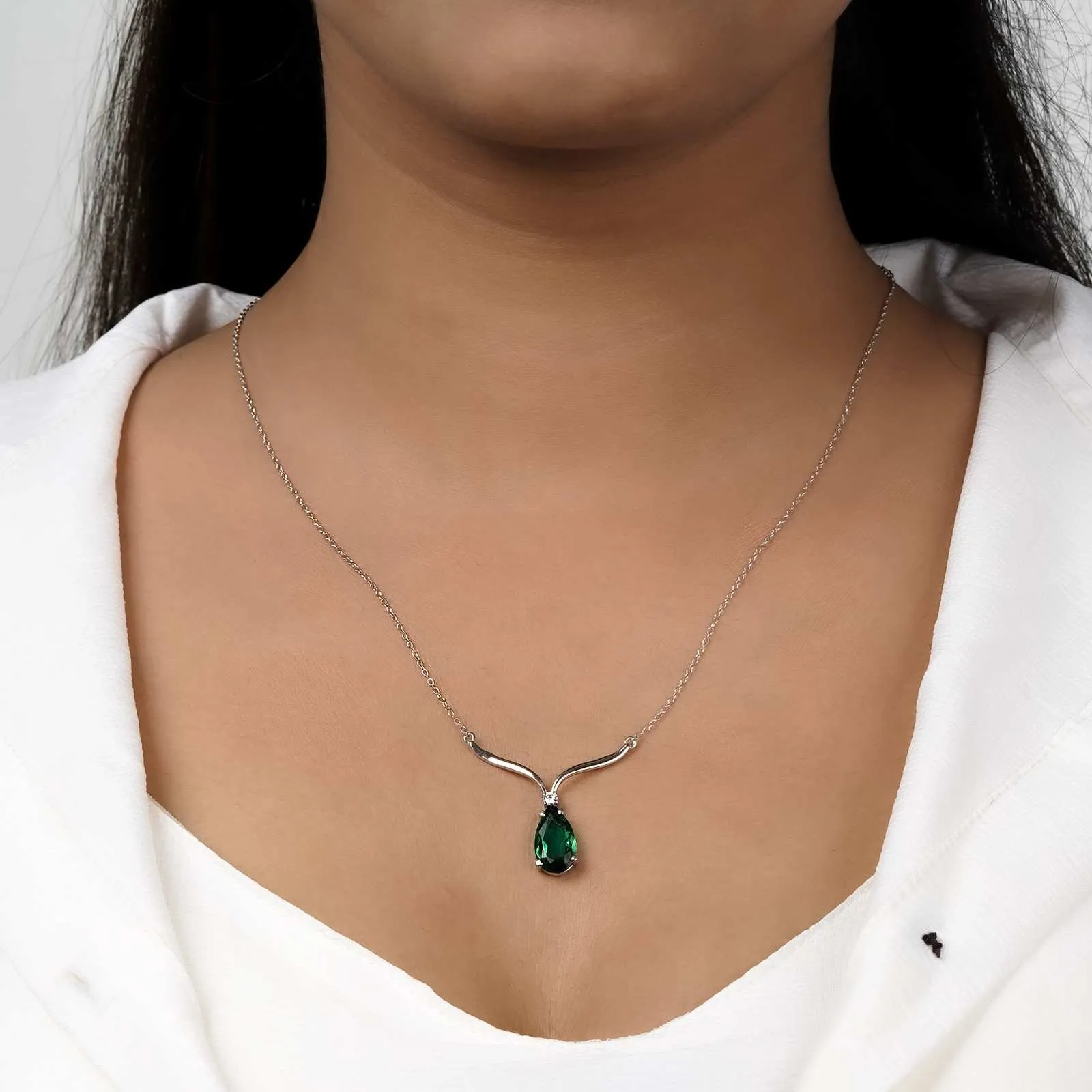 Silver Emerald Vine Drop Necklace