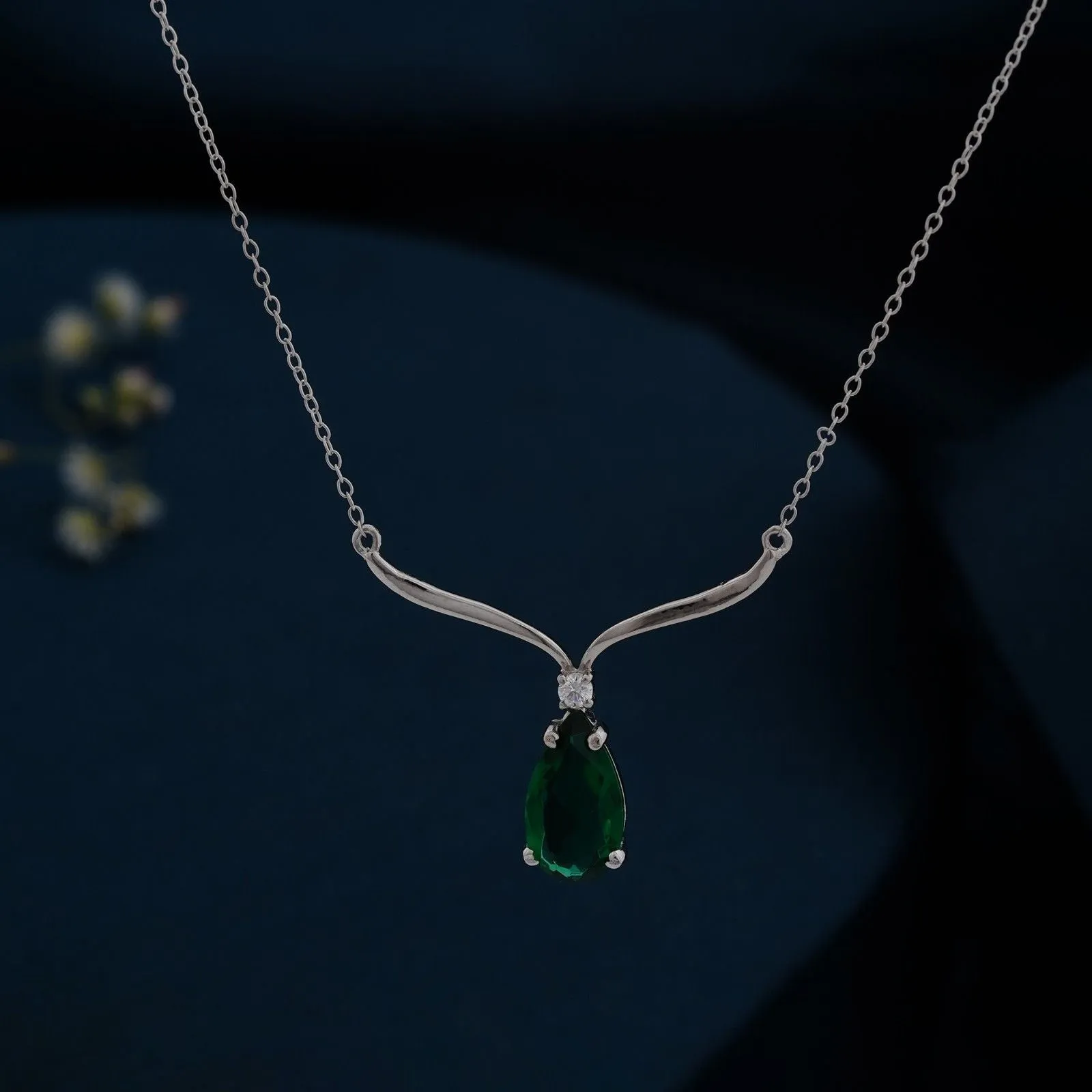 Silver Emerald Vine Drop Necklace