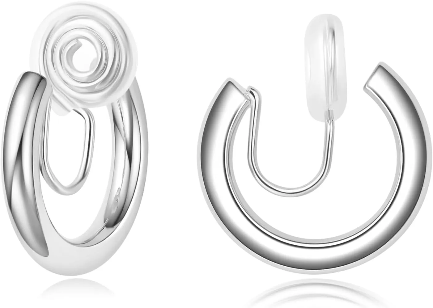 Silver Hoop Clip on Earrings for Women Hypoallergenic 14k Gold Plated Lightweight Small Chunky Clip on Earrings for Women