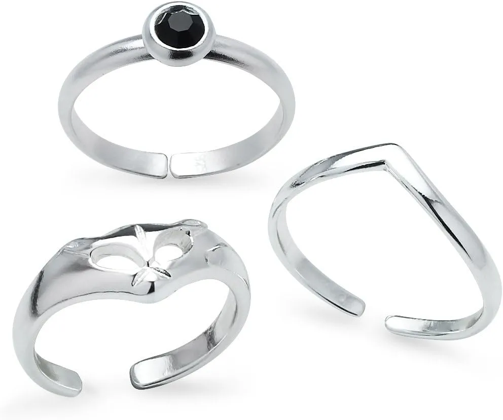 SILVERLINE JEWELRY Sterling Silver Toe Ring Set of 3 Adjustable Rings