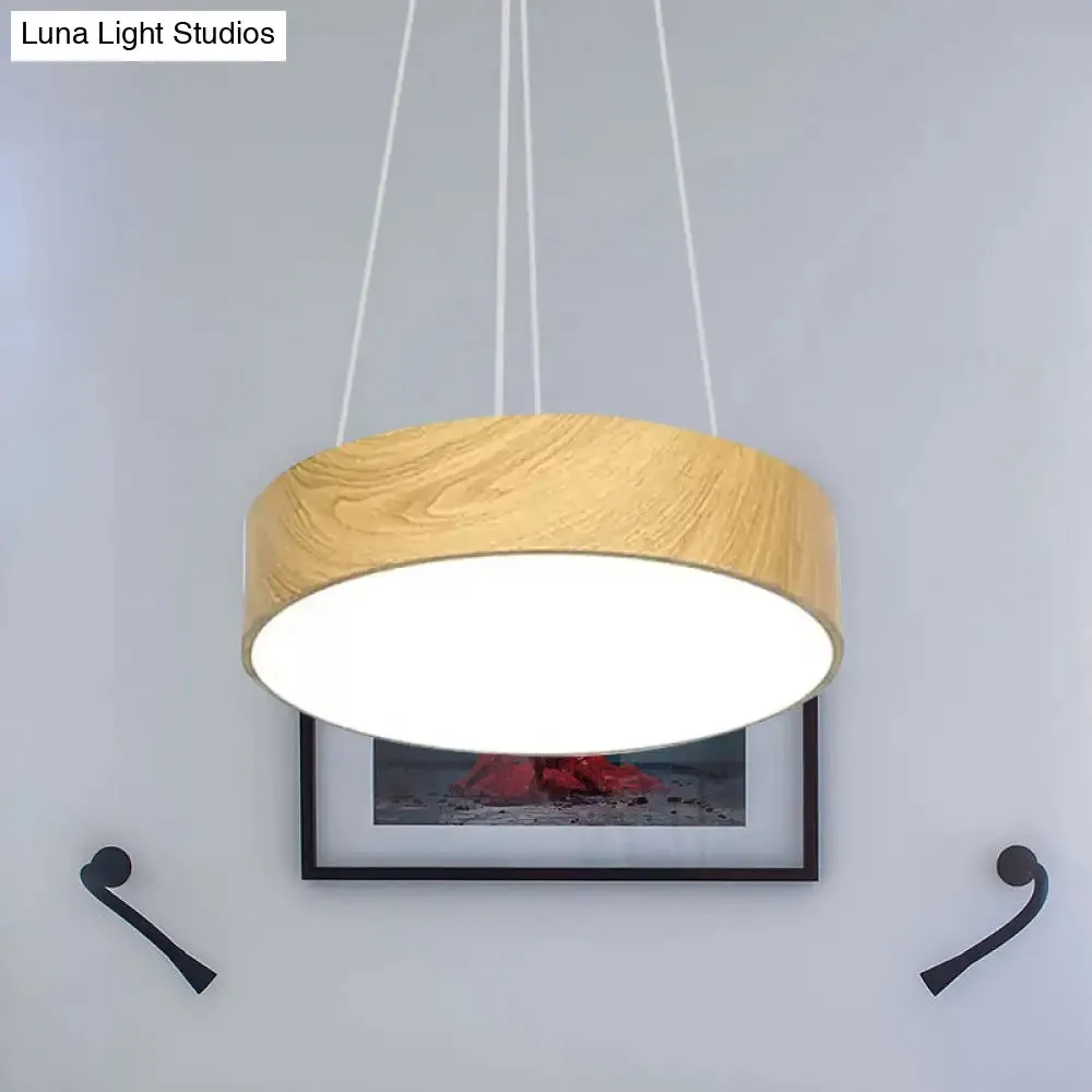 Simplicity LED Suspension Light with Wood Effect Shade, Beige Hanging Lamp - 16"/19.5"/23.5" Wide