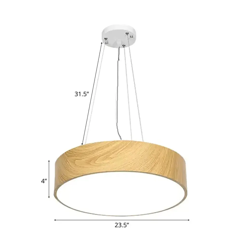 Simplicity LED Suspension Light with Wood Effect Shade, Beige Hanging Lamp - 16"/19.5"/23.5" Wide