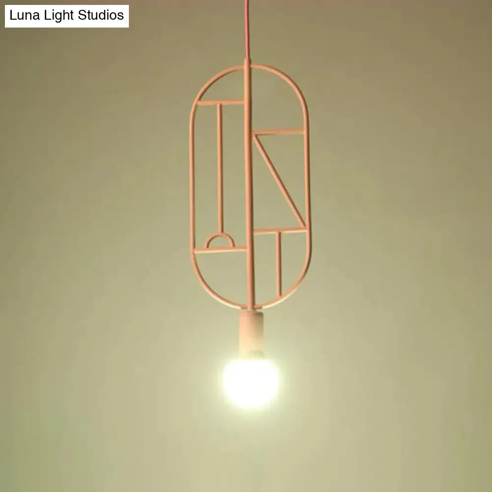 Simplicity Metallic Geometric Frame Drop Lamp with Bare Bulb Design – 1 Head Pendant Light Fixture, Ideal for Bedroom
