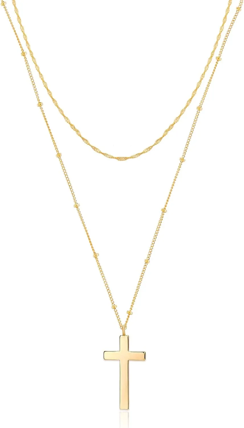 Small Cross Necklace 18K Gold Plated Tiny Cross Pendant Choker Necklace Dainty Layered Gold Cross Necklace for Women Jewelry Gift