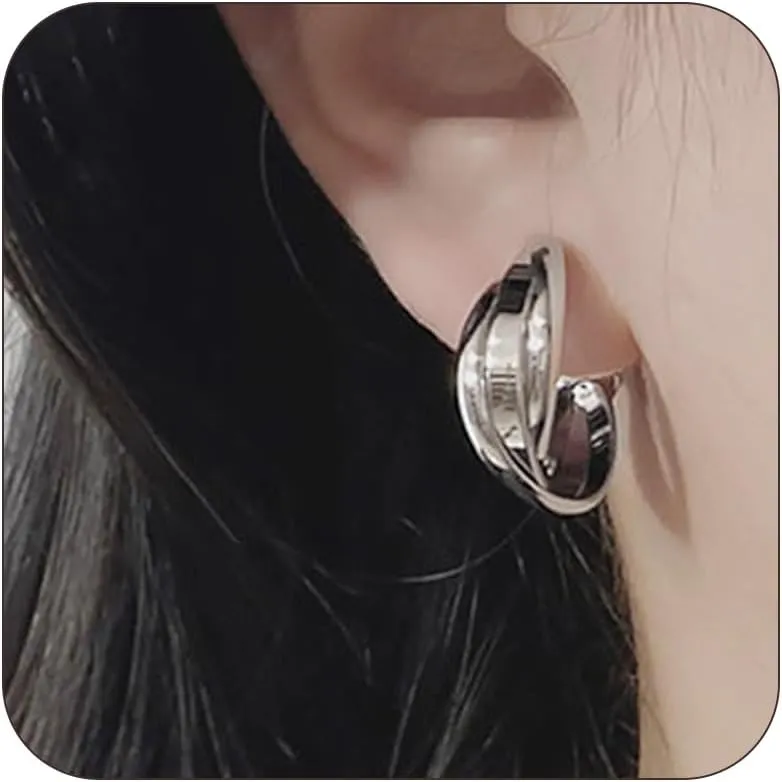 Small Huggie Hoop Clip On Earrings Set 14K Gold Hypoallergenic Lightweight Huggie Hoops Clip On Earrings for Women
