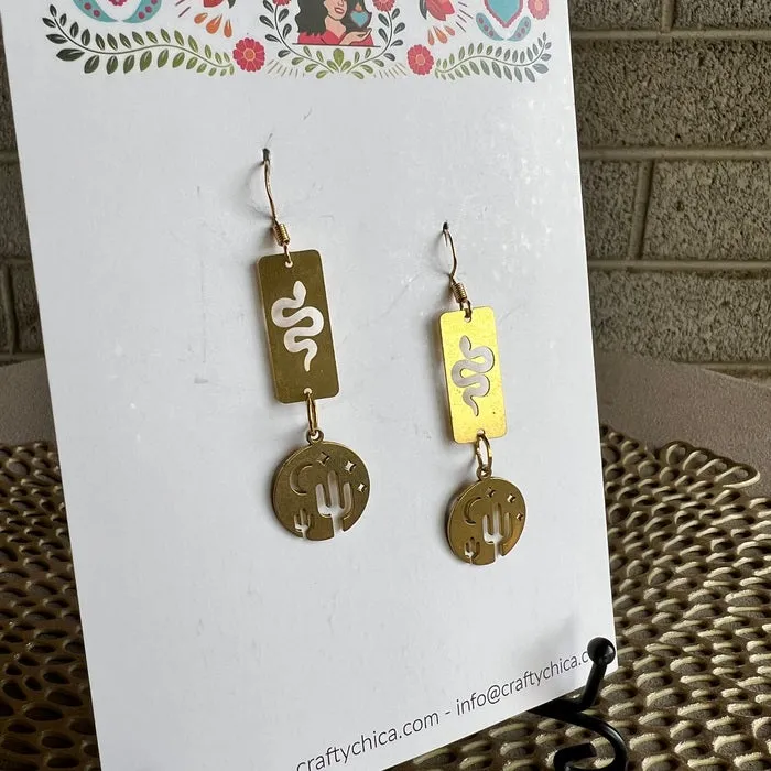 Snake and Moonlight Brass Earrings