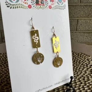 Snake and Moonlight Brass Earrings