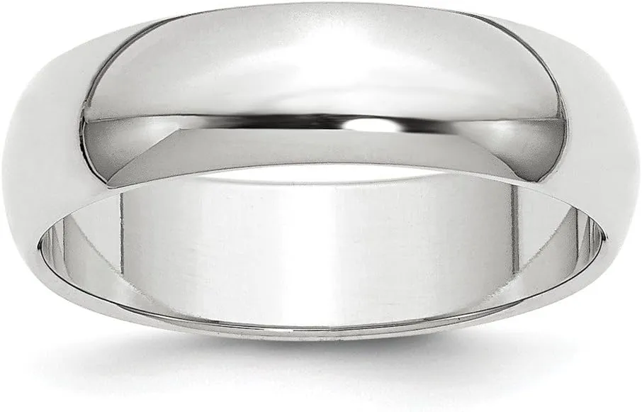 Solid 14k White Gold 6mm Plain Classic Dome Wedding Band Ring