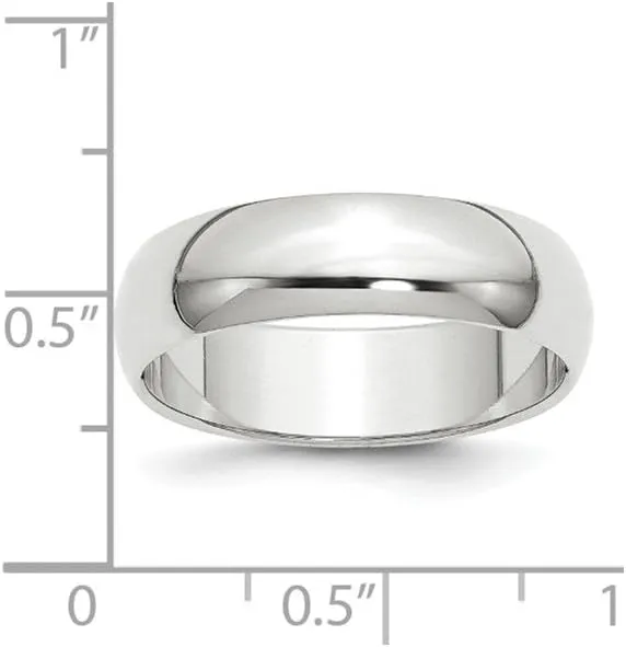 Solid 14k White Gold 6mm Plain Classic Dome Wedding Band Ring